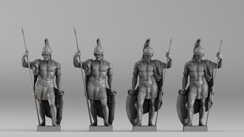001659 Ancient Warrior Statue Collection Modelo de Impressão 3D .c4d .max .obj .3ds .fbx .stl .blend