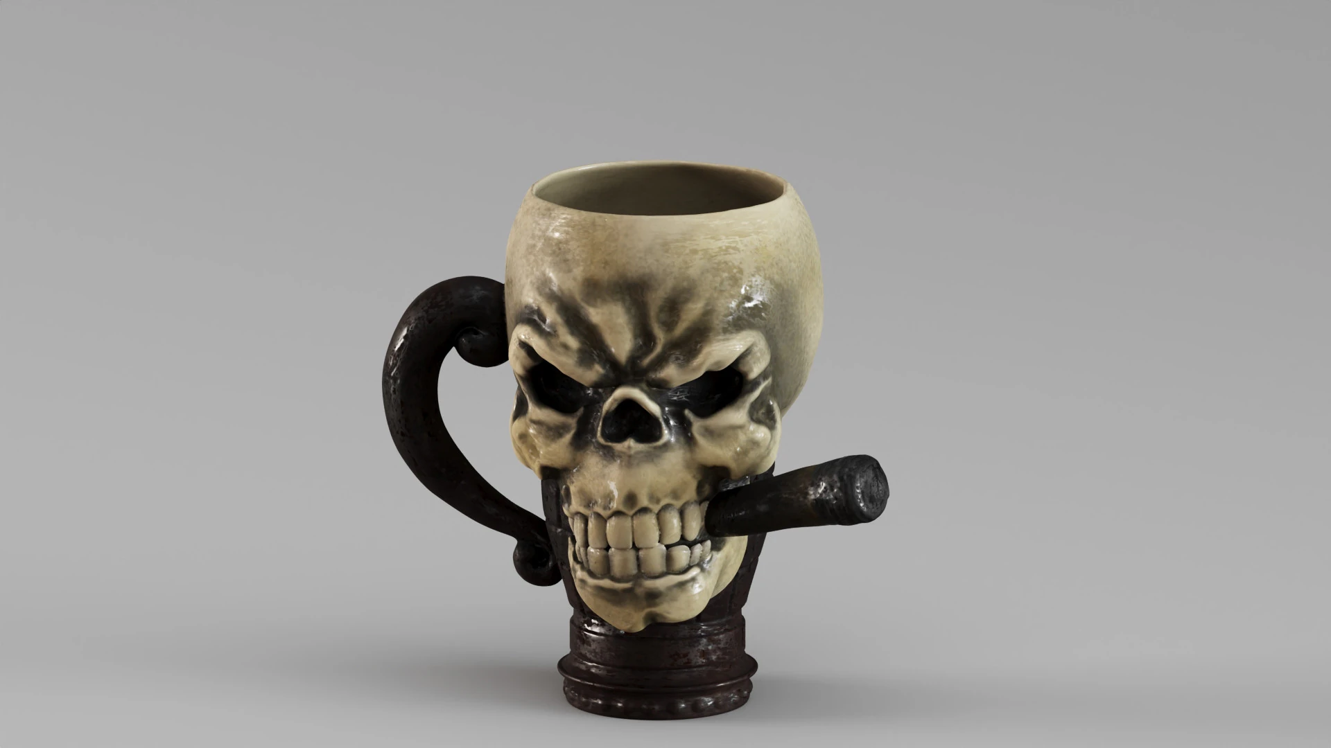 S00070 Skull Mug with Cigar 3D Model .c4d .max .obj .3ds .fbx .stl .blend