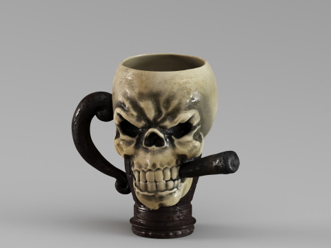 S00070 Skull Mug with Cigar 3D Modell