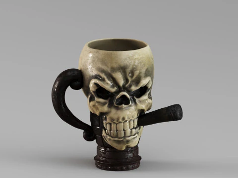 S00070 Skull Mug with Cigar 3D Model