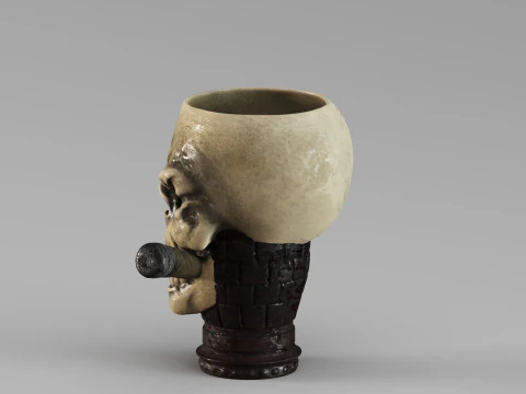 S00070 Skull Mug with Cigar 3D Model