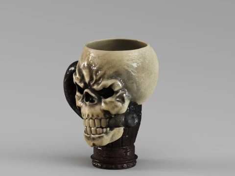 S00070 Skull Mug with Cigar 3D Model