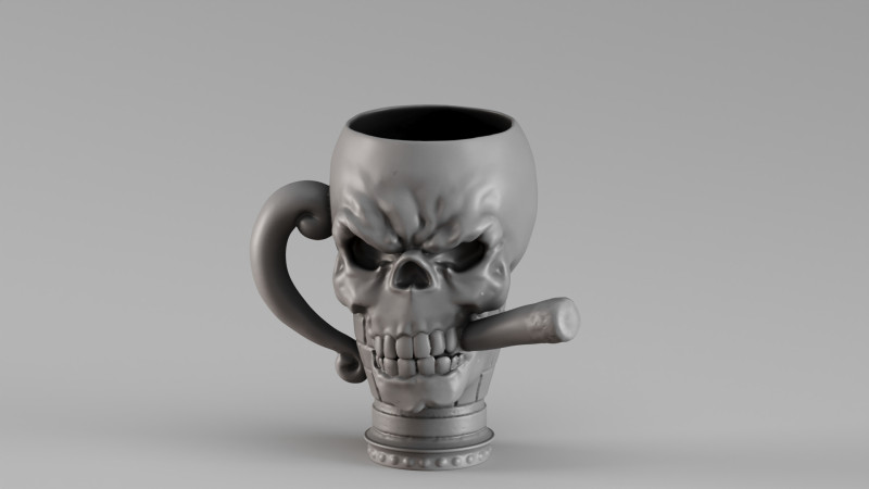 S00070 Skull Mug with Cigar 3dp 3D Baskı Modeli .c4d .max .obj .3ds .fbx .stl .blend