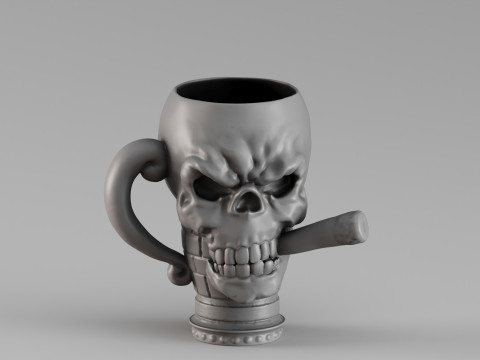 S00070 Skull Mug with Cigar 3dp 3D Baskı Modeli