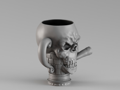 S00070 Skull Mug with Cigar 3dp 3D Baskı Modeli