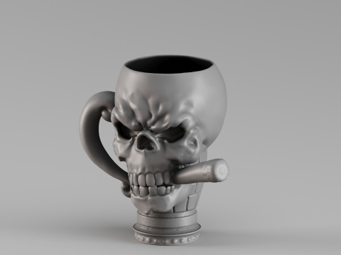 S00070 Skull Mug with Cigar 3dp 3D Baskı Modeli