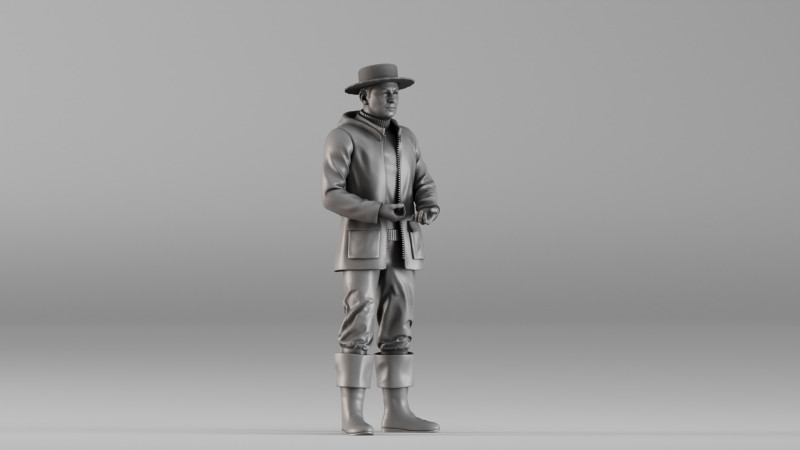 001660 Fisherman Standing Modello di stampa 3D .c4d .max .obj .3ds .fbx .stl .blend