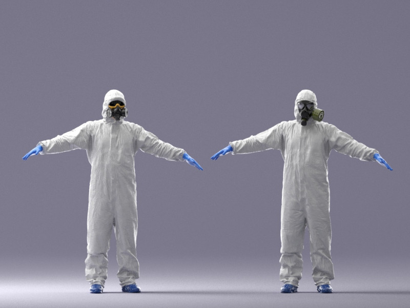 000343 防護服を着た消毒剤 Tポーズ 0329 3Dモデル .c4d .max .obj .3ds .fbx .stl .blend 