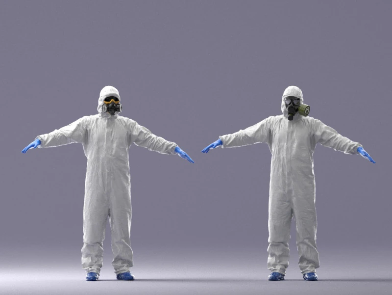 000343 Disinfettore in tuta protettiva T-pose 0329 Modello 3D .c4d .max .obj .3ds .fbx .stl .blend