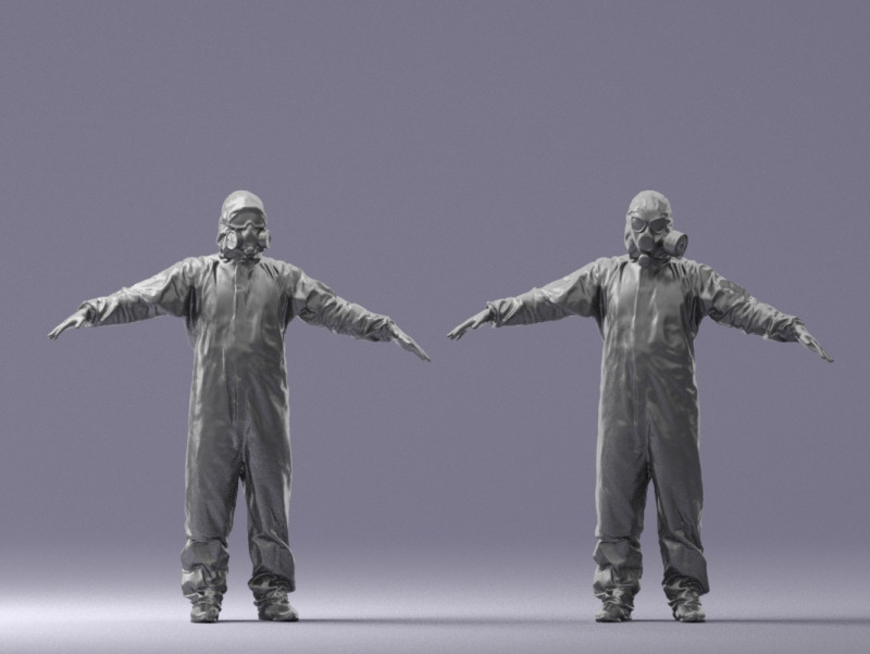 000343 Desinfektionsgerät im Schutzanzug T-Pose 0329 3D Druckmodell .c4d .max .obj .3ds .fbx .stl .blend