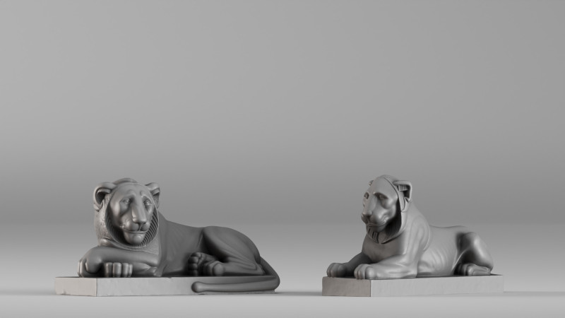 S00088 Pareja de Esculturas de Leones de Piedra Modelo de impresión 3D .c4d .max .obj .3ds .fbx .stl .blend