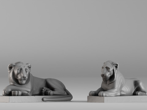 S00088 Par de esculturas de leões em pedra Modelo de Impressão 3D