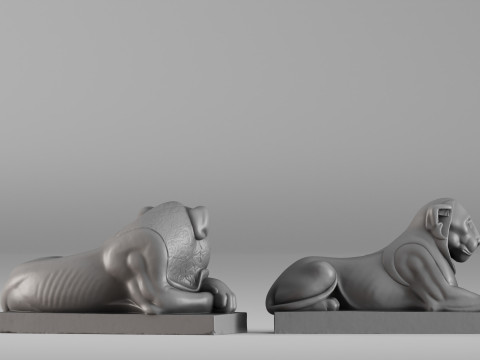 S00088 Pareja de Esculturas de Leones de Piedra Modelo de impresión 3D