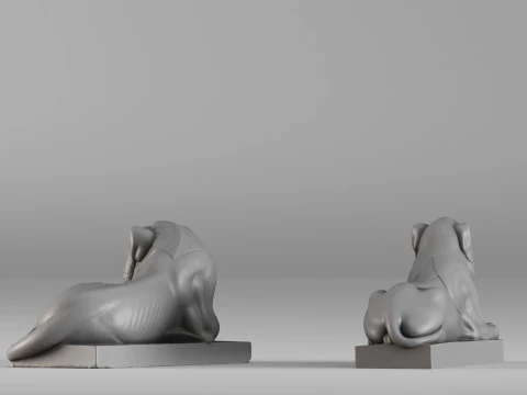 S00088 Pair of Stone Lions Sculptures 3D Print Model