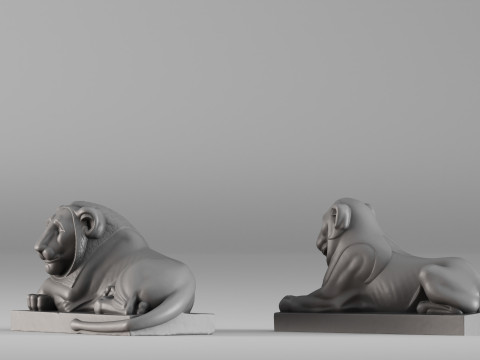 S00088 Pareja de Esculturas de Leones de Piedra Modelo de impresión 3D