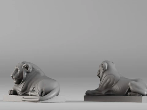 S00088 Pair of Stone Lions Sculptures 3D Print Model