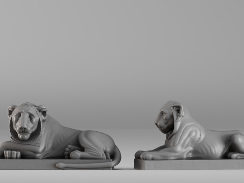 S00088 Pareja de Esculturas de Leones de Piedra Modelo de impresión 3D