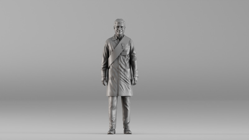 S00040 メダルと帯を持ったロングコートの男 3Dプリントモデル .c4d .max .obj .3ds .fbx .stl .blend