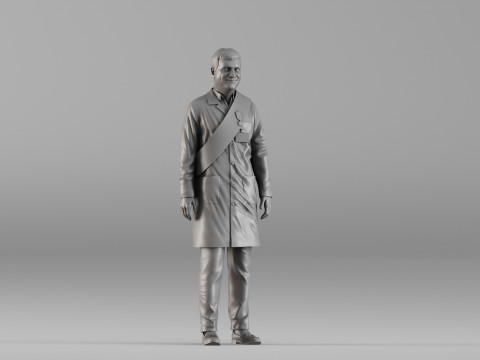 S00040 メダルと帯を持ったロングコートの男 3Dプリントモデル