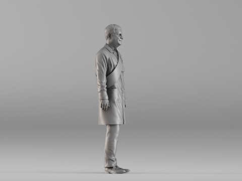 S00040 メダルと帯を持ったロングコートの男 3Dプリントモデル