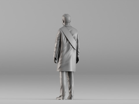 S00040 メダルと帯を持ったロングコートの男 3Dプリントモデル