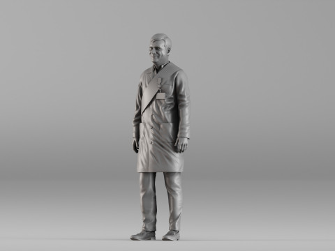 S00040 メダルと帯を持ったロングコートの男 3Dプリントモデル