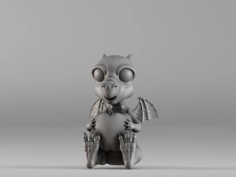 S00032 Cute Baby Dragon with Apple 3D Print Model