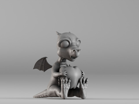 S00032 Bayi Naga Lucu dengan Apple Model Cetak 3D