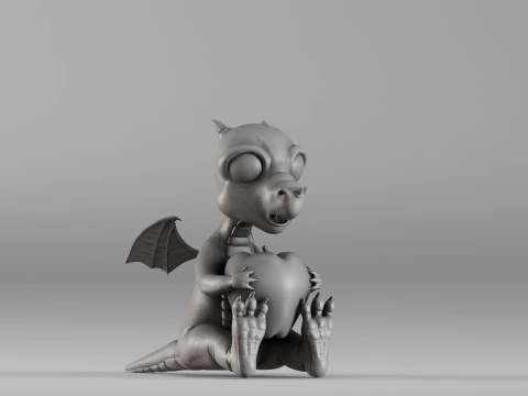 S00032 Cute Baby Dragon with Apple 3D Print Model