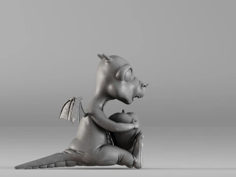 S00032 Cute Baby Dragon with Apple 3D Print Model