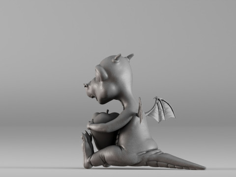 S00032 Bayi Naga Lucu dengan Apple Model Cetak 3D