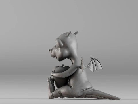 S00032 Cute Baby Dragon with Apple 3D Print Model