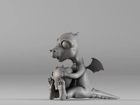 S00032 Cute Baby Dragon with Apple 3D Print Model