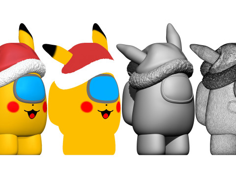 S00062 Natal Pikachu Crewmate Fofo Feriado Modelo de Impressão 3D