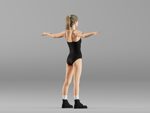 S00025 검은 수영복 T-포즈를 입은 현실적인 여성 모델 3D 모델