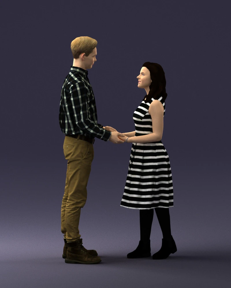 000370 Couple Holding Hands 3D Model .c4d .max .obj .3ds .fbx .stl .blend