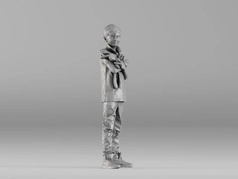 S00029 Boy Holding a Toy 3dp 3D Print Model