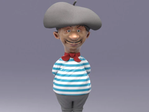 S00082 Cartoon French Man Character 3D Model