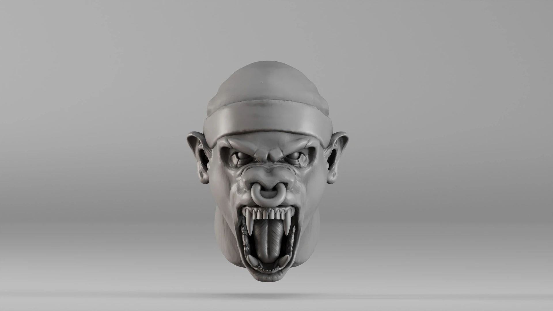 S00068 Ferocious Monster Head 3D Print Model .c4d .max .obj .3ds .fbx .stl .blend