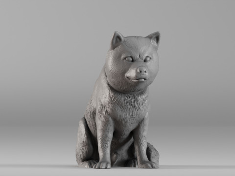 0001668 座る柴犬犬の彫刻 3Dプリントモデル