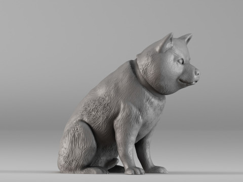 0001668 座る柴犬犬の彫刻 3Dプリントモデル