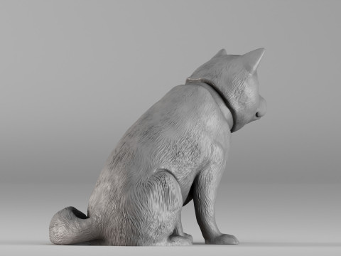0001668 座る柴犬犬の彫刻 3Dプリントモデル