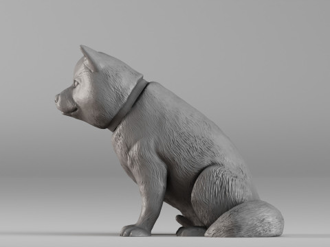 0001668 座る柴犬犬の彫刻 3Dプリントモデル