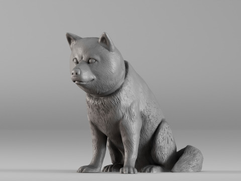 0001668 座る柴犬犬の彫刻 3Dプリントモデル