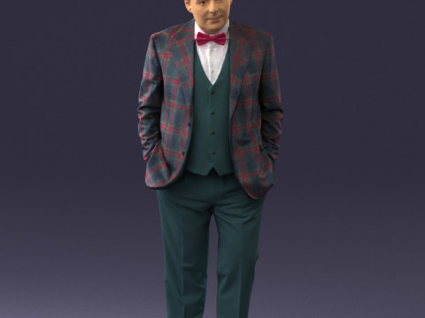 000394 Pria Bergaya dalam Setelan Kotak-kotak Model 3D