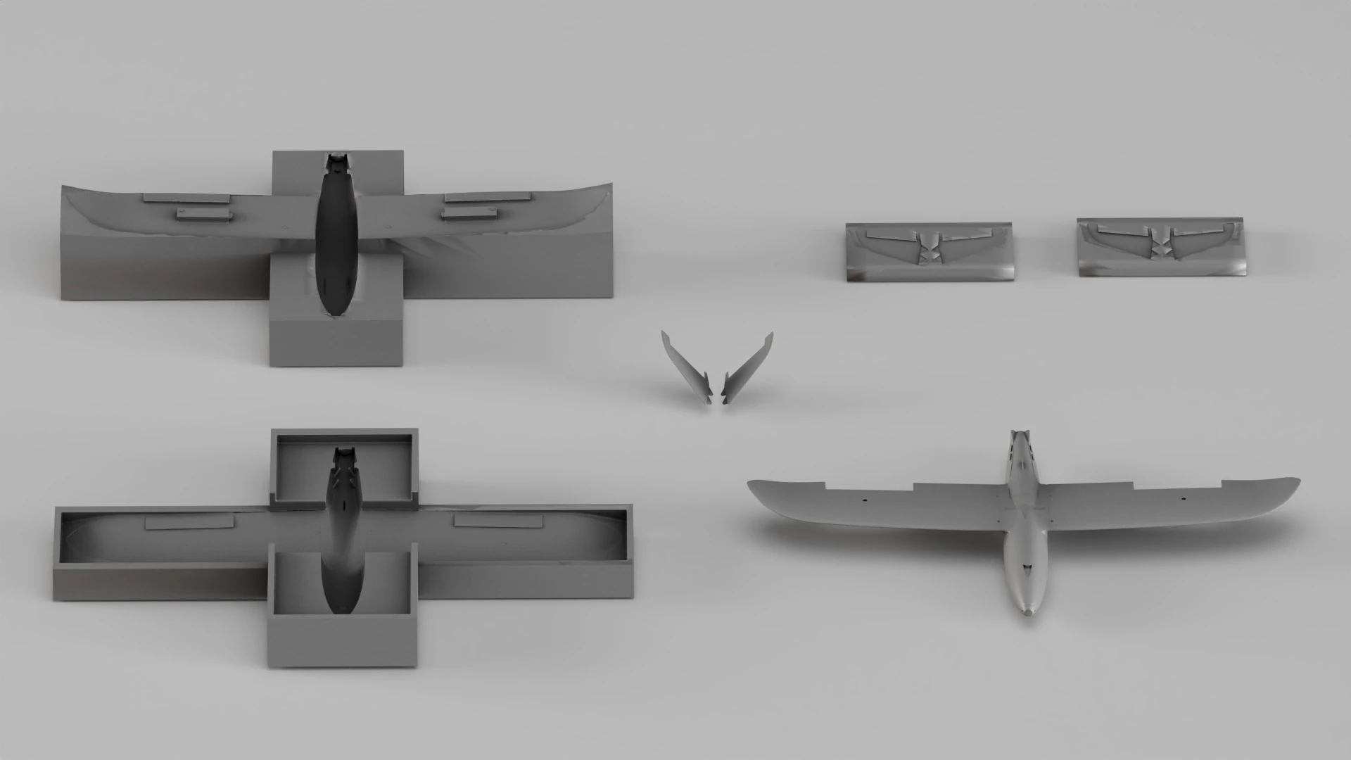 001671 Aircraft Model with Mold Set 3D Print Model .c4d .max .obj .3ds .fbx .stl .blend 