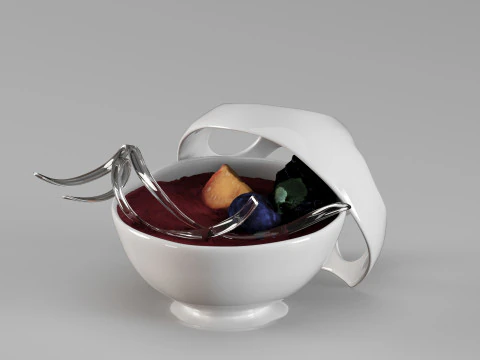 S00001 Ceramic Dessert Bowl Filled with Dessert 3D Model