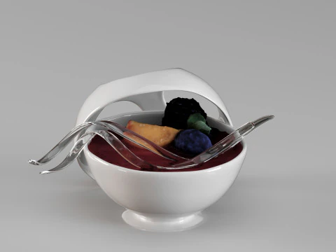 S00001 Ceramic Dessert Bowl Filled with Dessert 3D Model