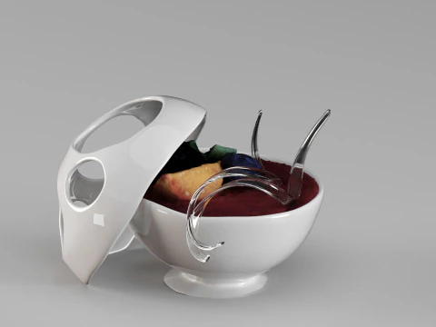 S00001 Ceramic Dessert Bowl Filled with Dessert 3D Model