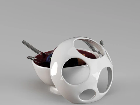 S00001 Ceramic Dessert Bowl Filled with Dessert 3D Model